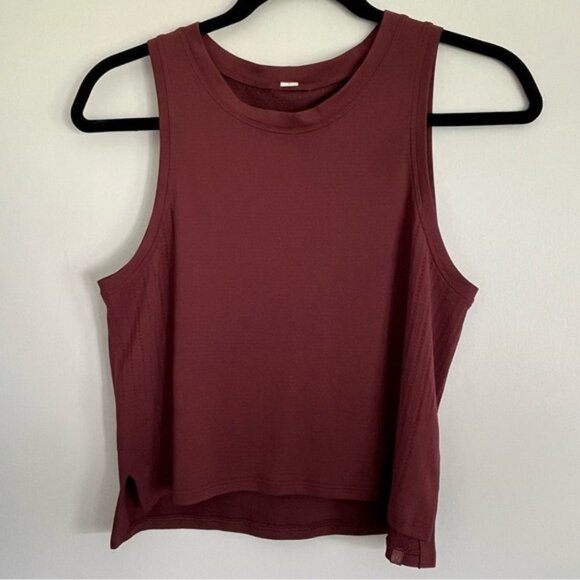 Lululemon Women High Neck Crop Athletic Workout Tank Top Burgundy Red US 8 - Picture 1 of 4